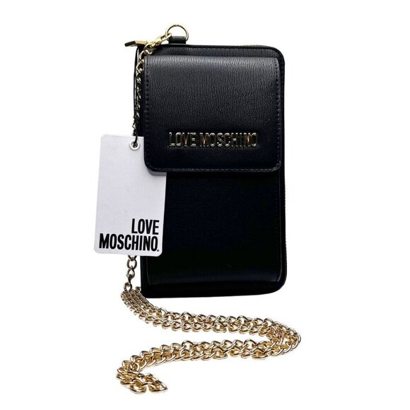 NWT LOVE MOSCHINO BLACK FAUX LEATHER GOLD CHAIN CROSSBODY BAG - OS - Picture 1 of 12